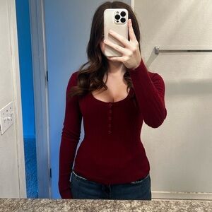 Women's Burgundy Long Sleeve Top